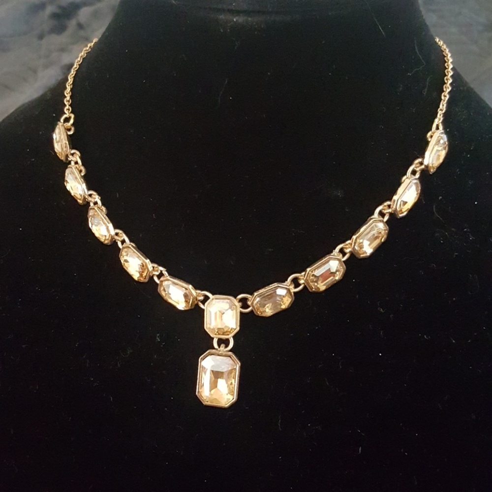 Gold citrine princess rhinestone necklace retro